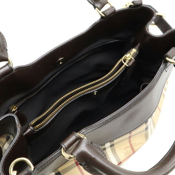 BURBERRY Shadow Horse Nova Check Tote Bag Shoulder PVC Leather Beige Dark Brown - Picture 6 of 10